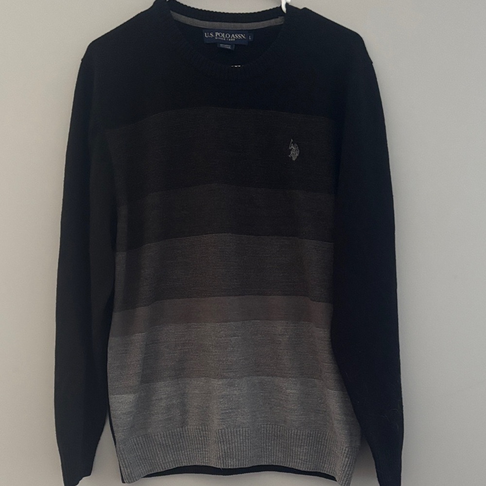 U.S. Polo Assn. Men's Black and Gray Striped Crewneck Sweater